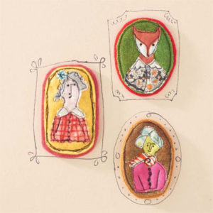 Portrait pins made from fabric scraps