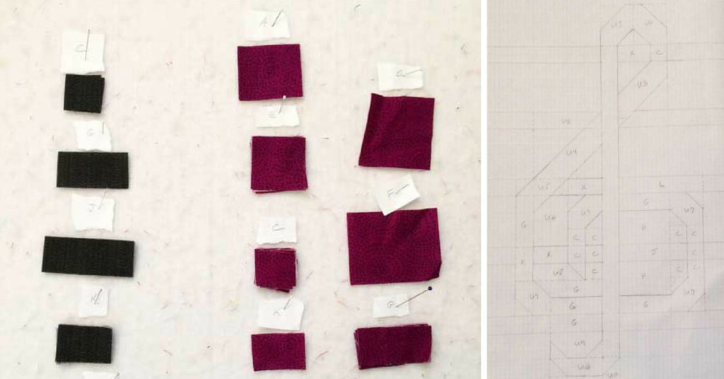 I’m cutting patches for a test version of a treble clef pieced block
