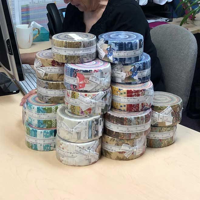 Jelly rolls from Moda all ready for the 2018 National Sew a Jelly Roll Day