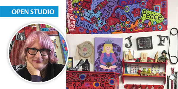 Jamie Fingal and her studio in this issue of Quilting Arts Magazine
