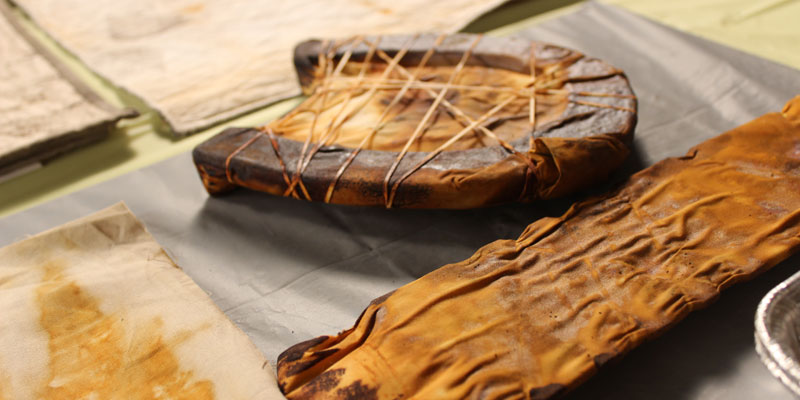 Fabric dyed using rust and leaves by Maggie Vanderweit from Quilting Arts TV